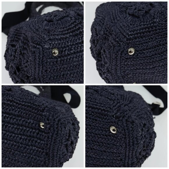 PRADA Canapa PM Hand Bag Raffia Navy Auth am8832 - Picture 15 of 16